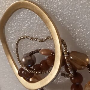 Elegant Gold and Brown Beaded Bracelet Set Concave Bangle Bracelet